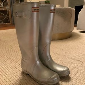 Hunter Womens Rain Boots Original Tall Cosmic Rubber Silver Size 7